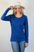 Azure Blue Check Women&#39;s Merino Wool Long Sleeve Fashion &amp;amp; Layering Top

