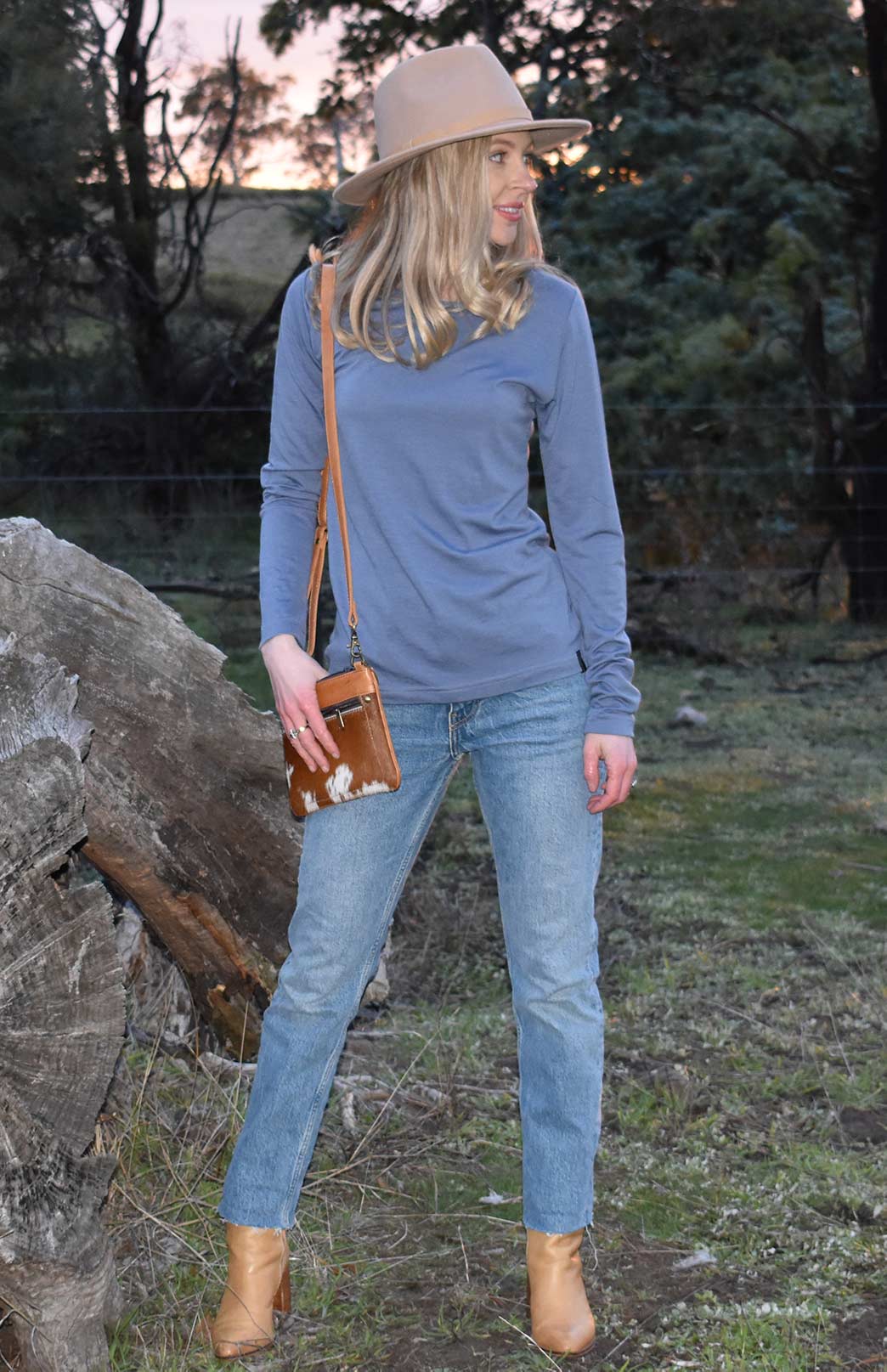 Dove Blue Women's Merino Wool Long Sleeve Fashion &amp; Layering Top