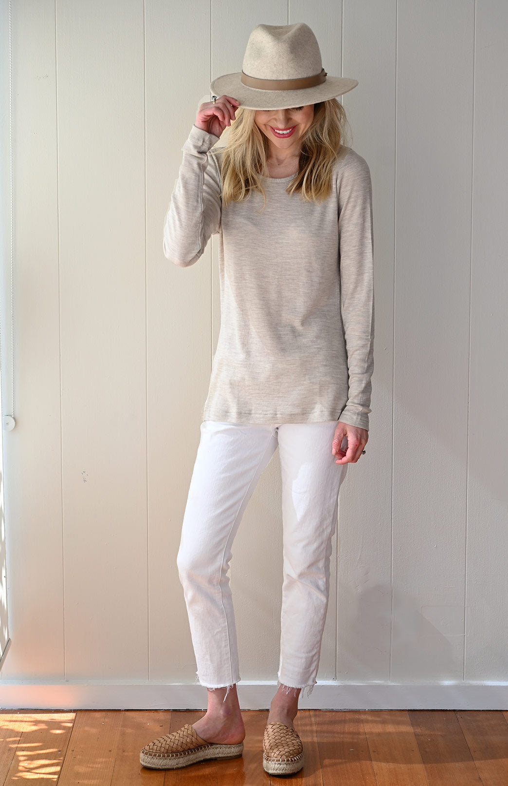 Oatmeal Marl Women's Merino Wool Long Sleeve Relax Fit Pyjama Top