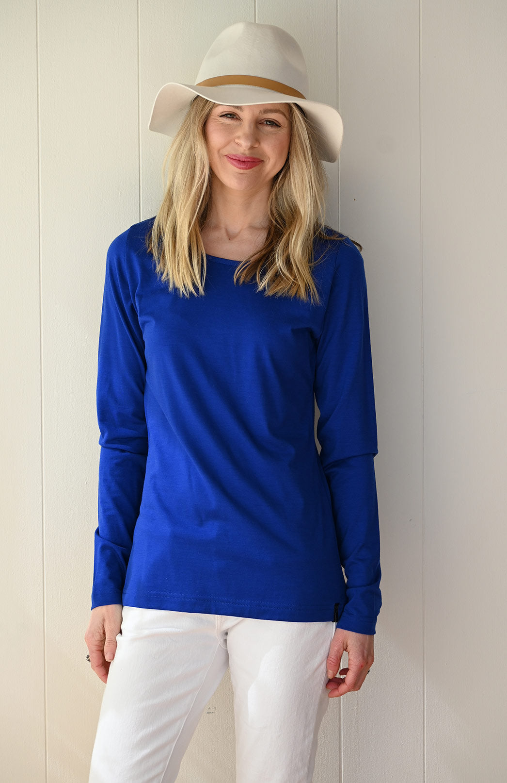 Sapphire Blue Women's Merino Wool Long Sleeve Fashion &amp; Layering Top