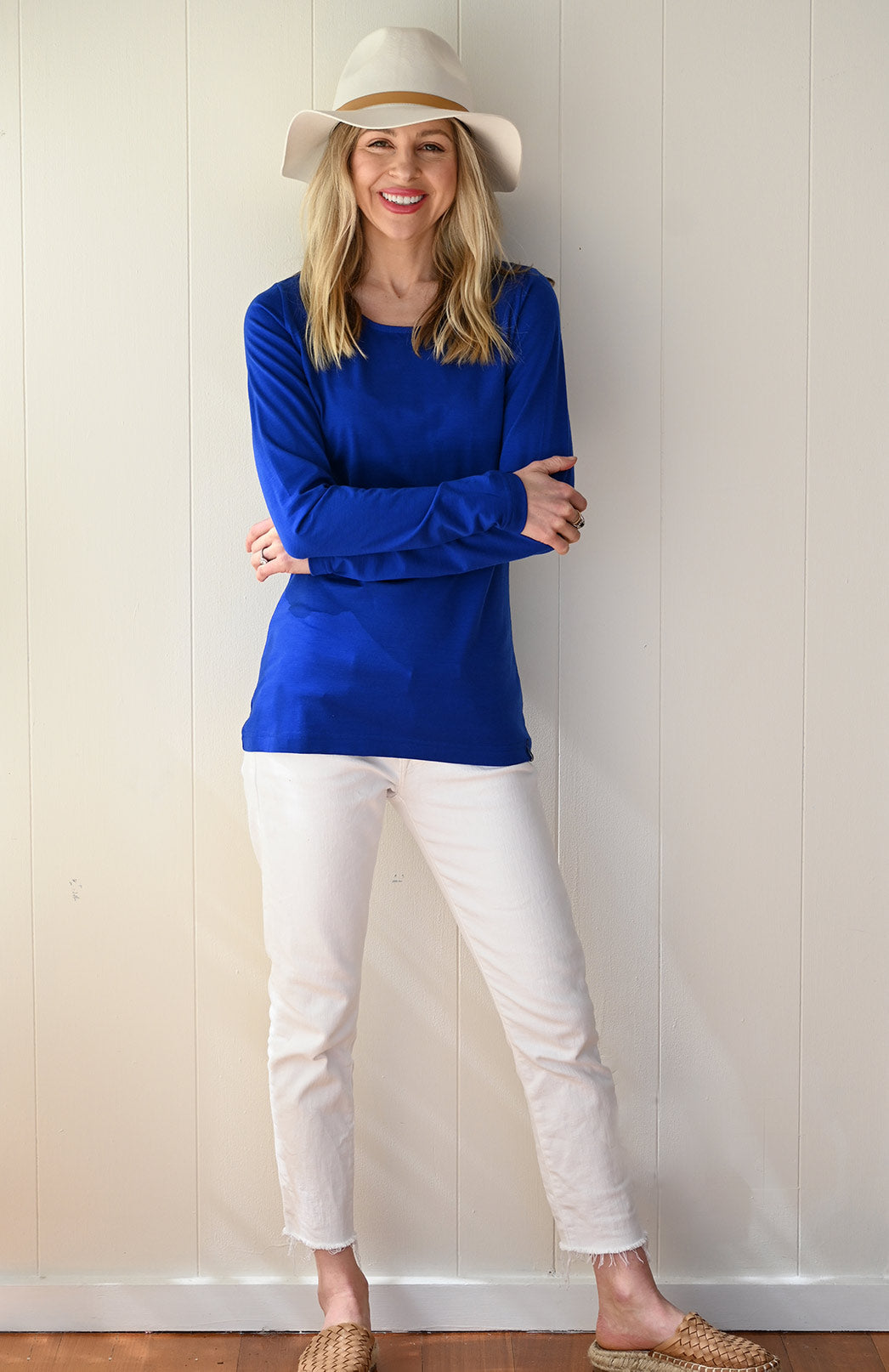 Sapphire Blue Women's Merino Wool Long Sleeve Fashion &amp; Layering Top