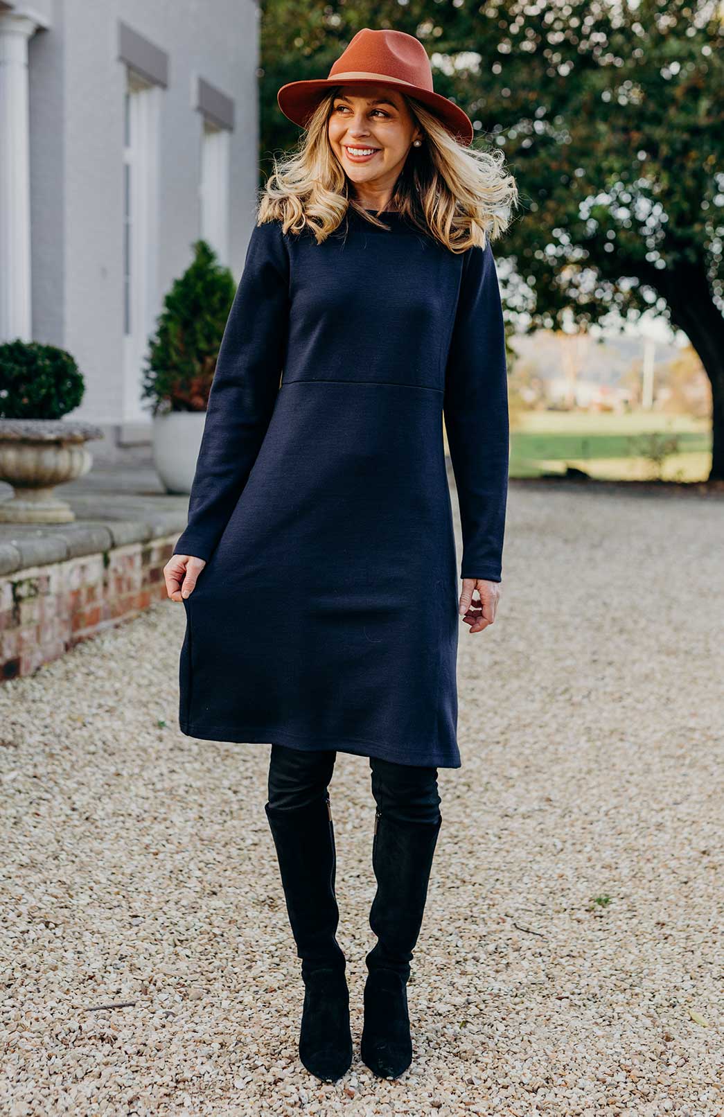 Sascha Dress - Ponte Women's Merino Wool Straight Dress with Long Sleeves