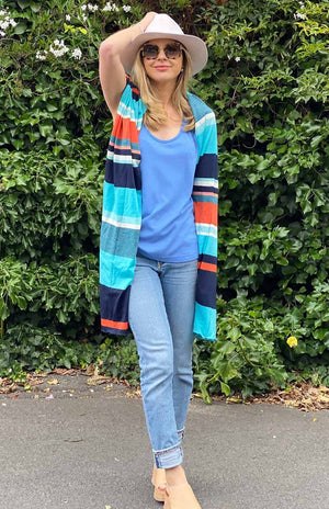 Aqua Navy & Orange Stripe