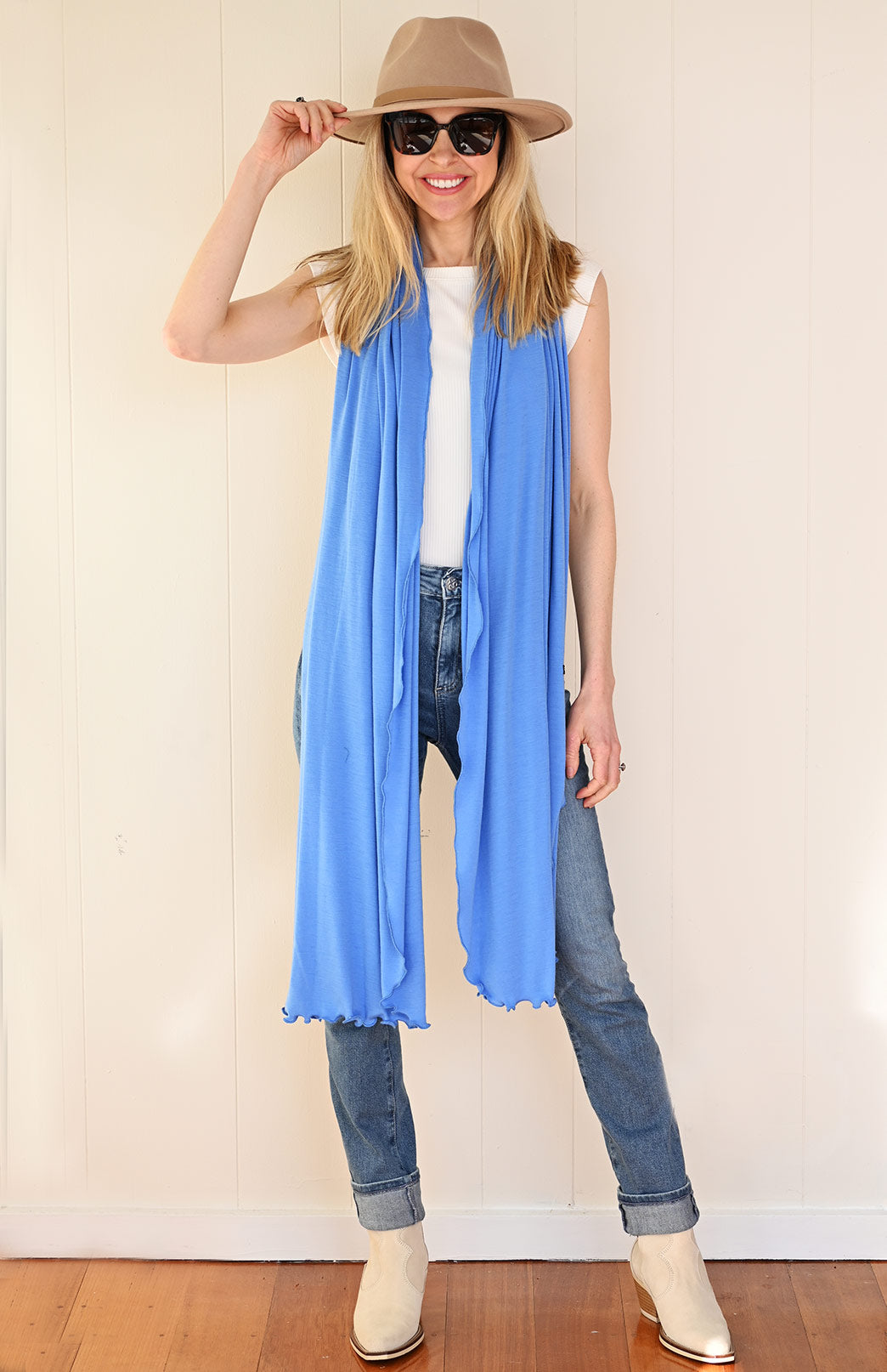 Cornflower Blue Women's Merino Wool Luxury Scarf