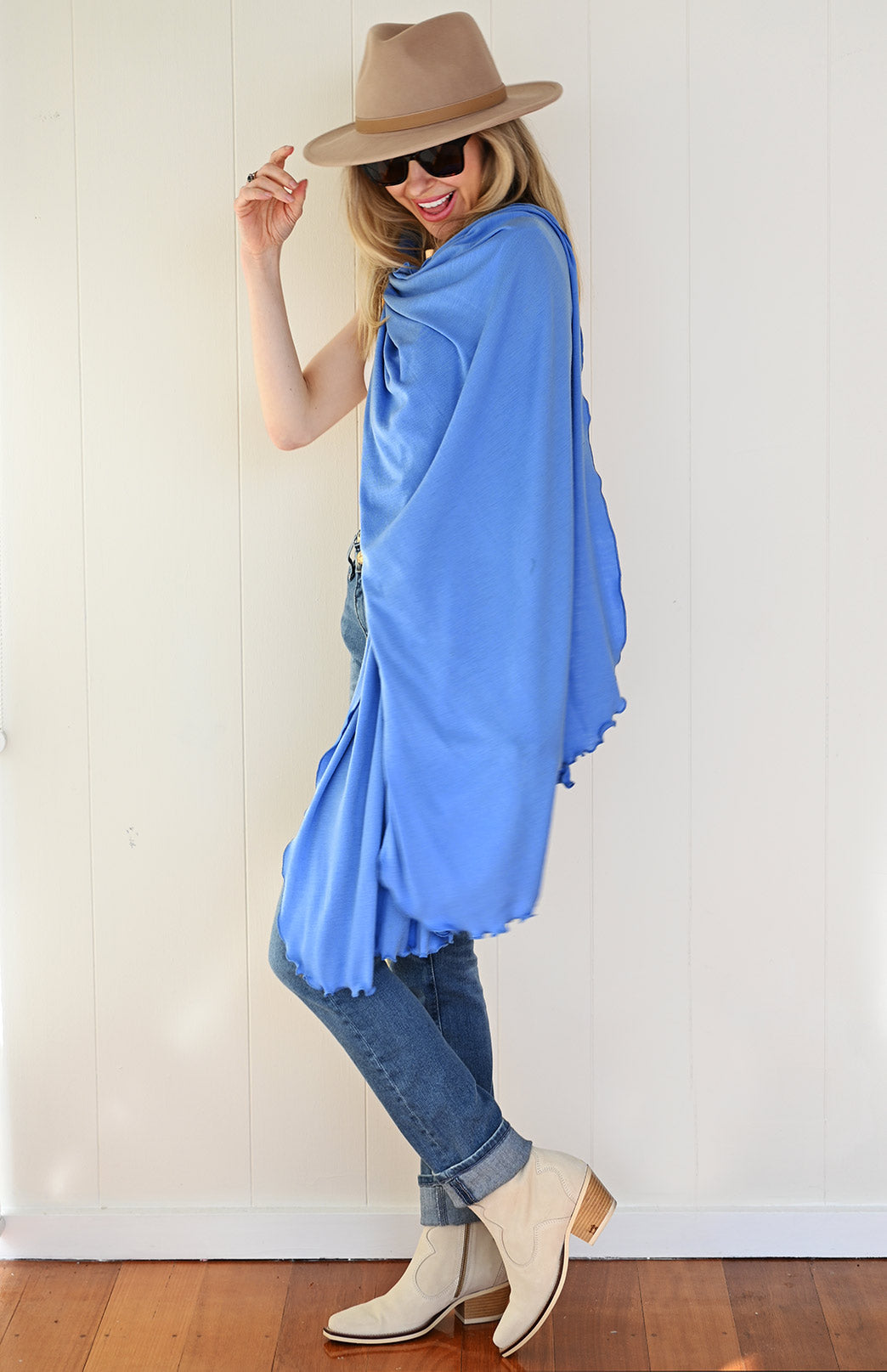 Cornflower Blue Women's Merino Wool Luxury Scarf