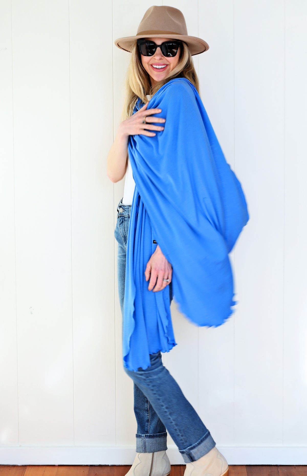Cornflower Blue Women's Merino Wool Luxury Scarf