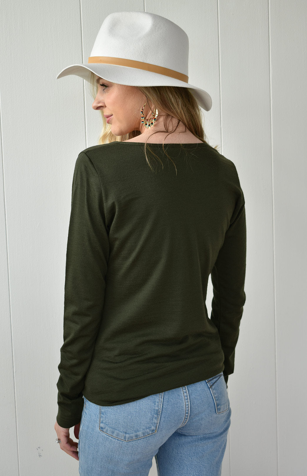 Kale Green Women's Merino Wool Long Sleeve Fashion &amp; Layering Top