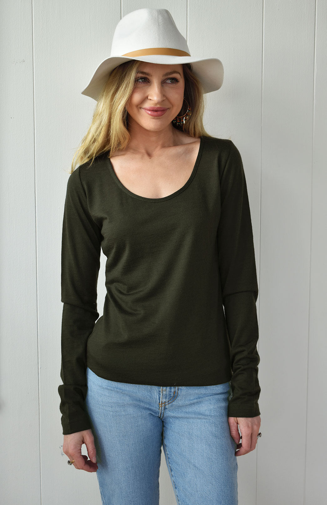Kale Green Women's Merino Wool Long Sleeve Fashion &amp; Layering Top