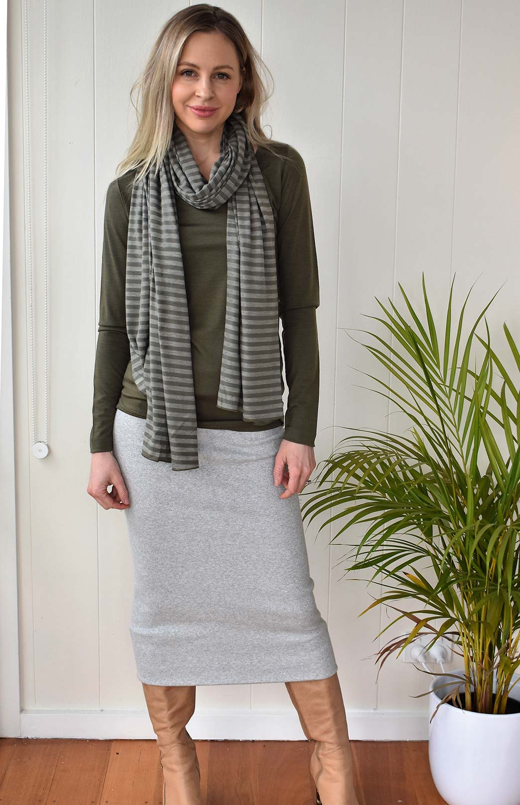 Kale Green Women's Merino Wool Long Sleeve Fashion &amp; Layering Top