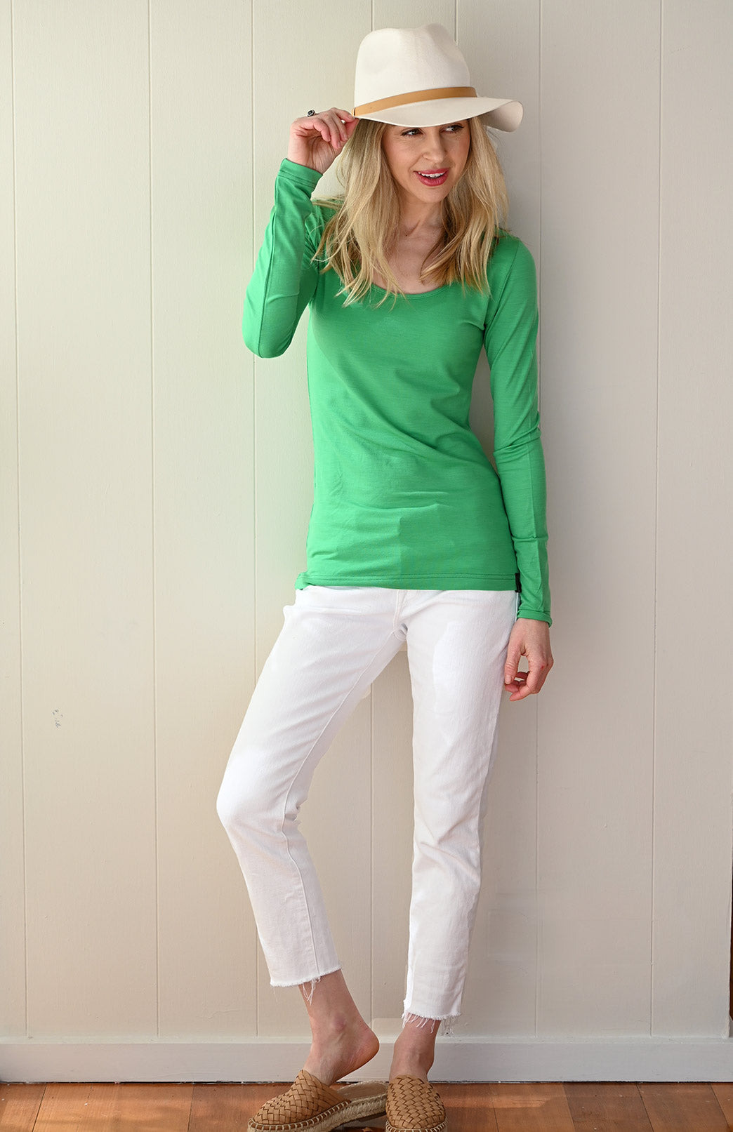 Kelly Green Women's Merino Wool Long Sleeve Fashion &amp; Layering Top