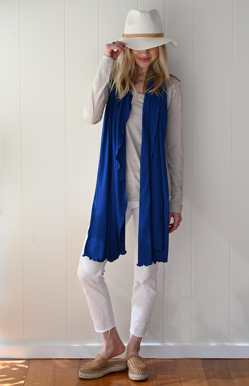 Sapphire Blue Women's Merino Wool Luxury Scarf
