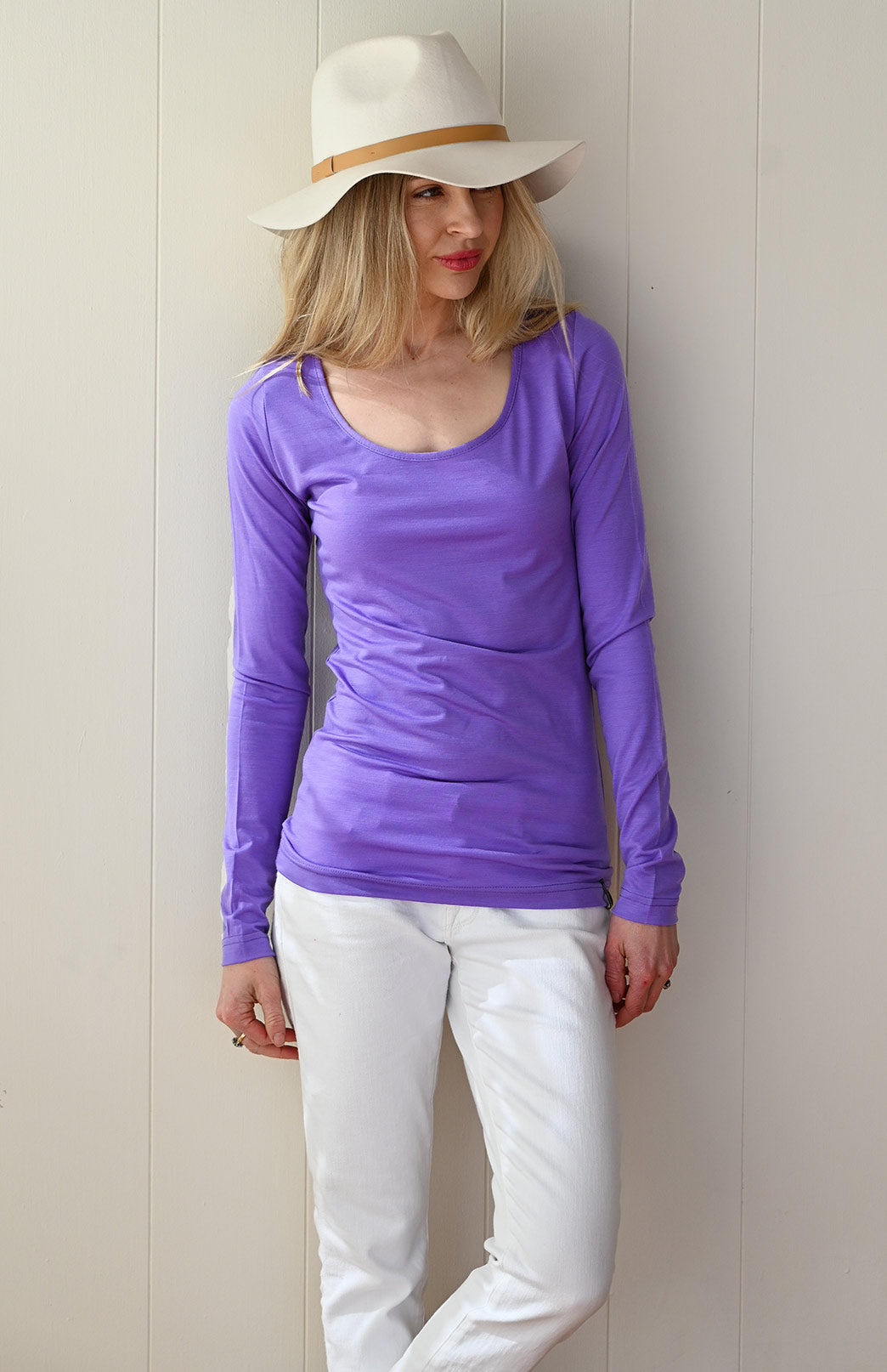 Periwinkle Purple Women's Merino Wool Long Sleeve Fashion &amp; Layering Top