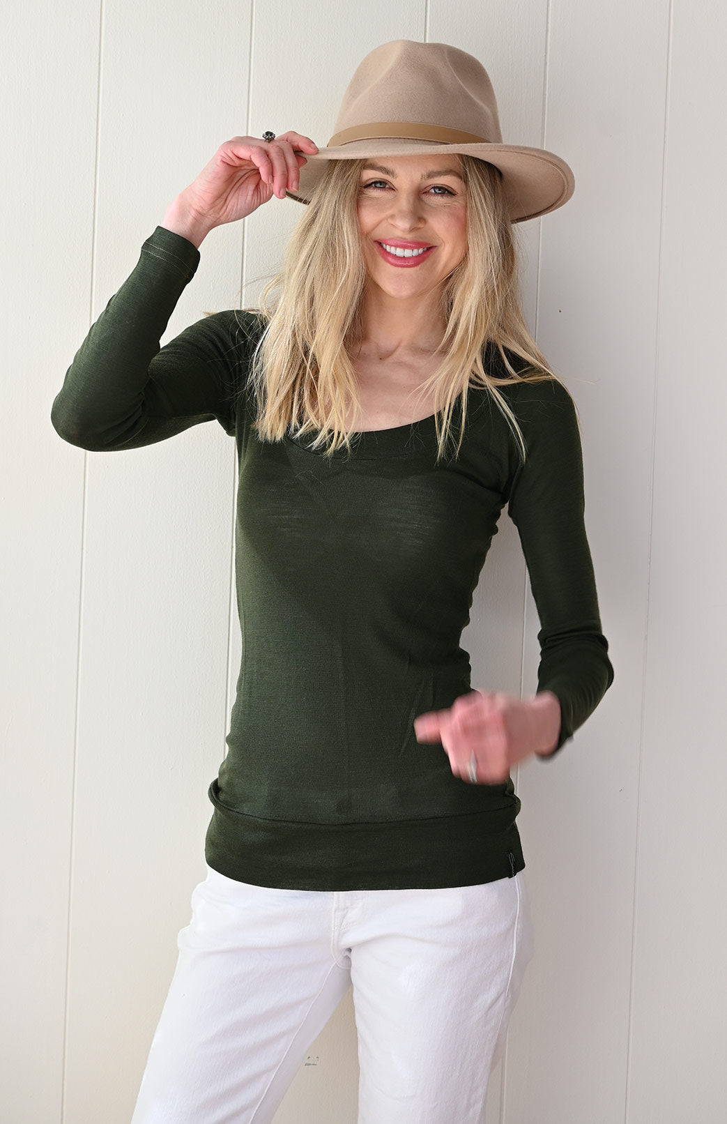 Kale Green Women&#39;s Merino Wool Layering Top
