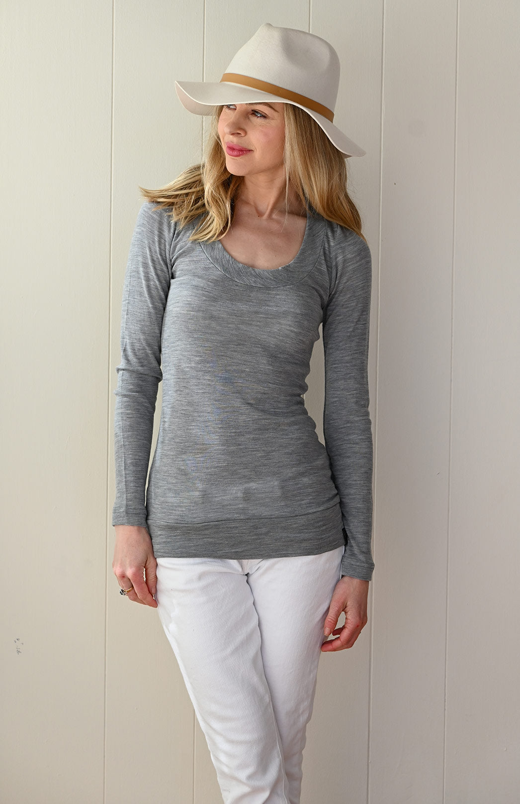 Light Grey Marl Women's Merino Wool Layering Top