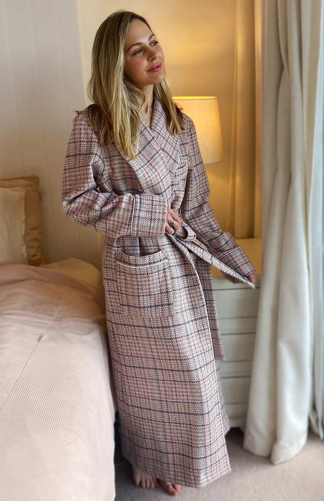 Pink Tweed Wool &amp; Cashmere Blend Dressing Gown