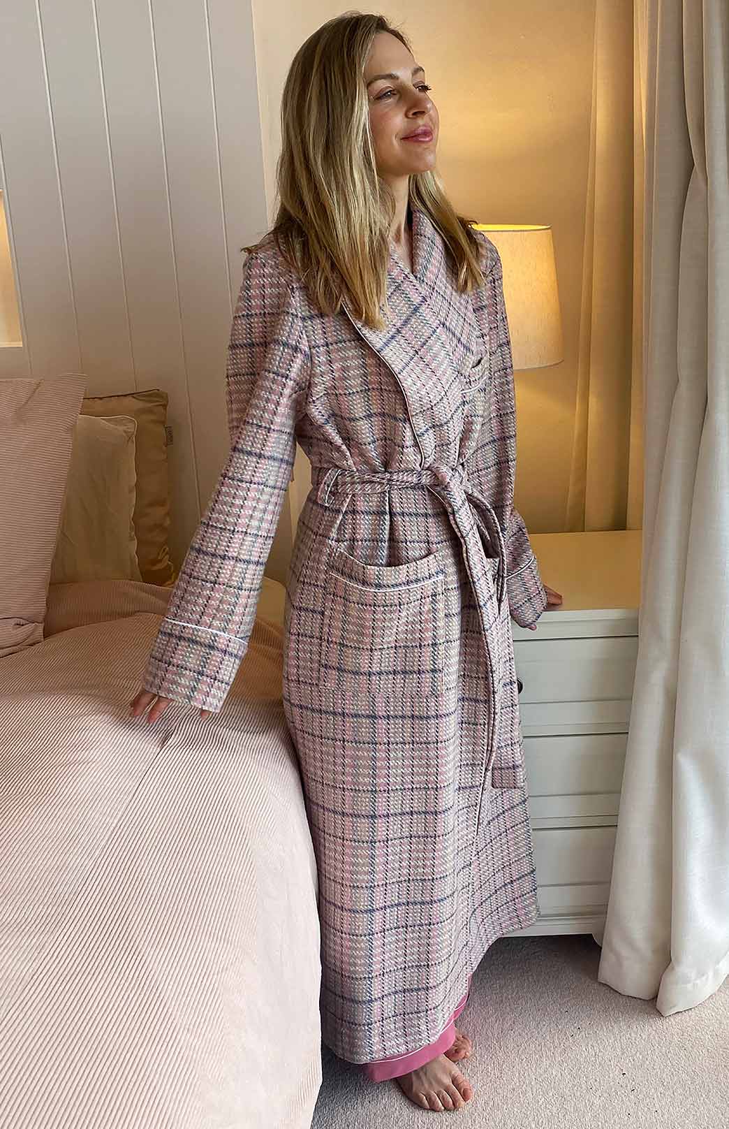 Pink Tweed Wool &amp; Cashmere Blend Dressing Gown