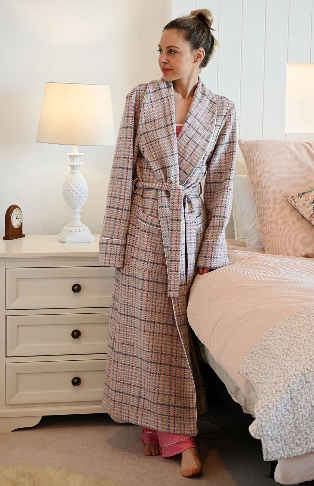 Pink Tweed Wool &amp; Cashmere Blend Dressing Gown
