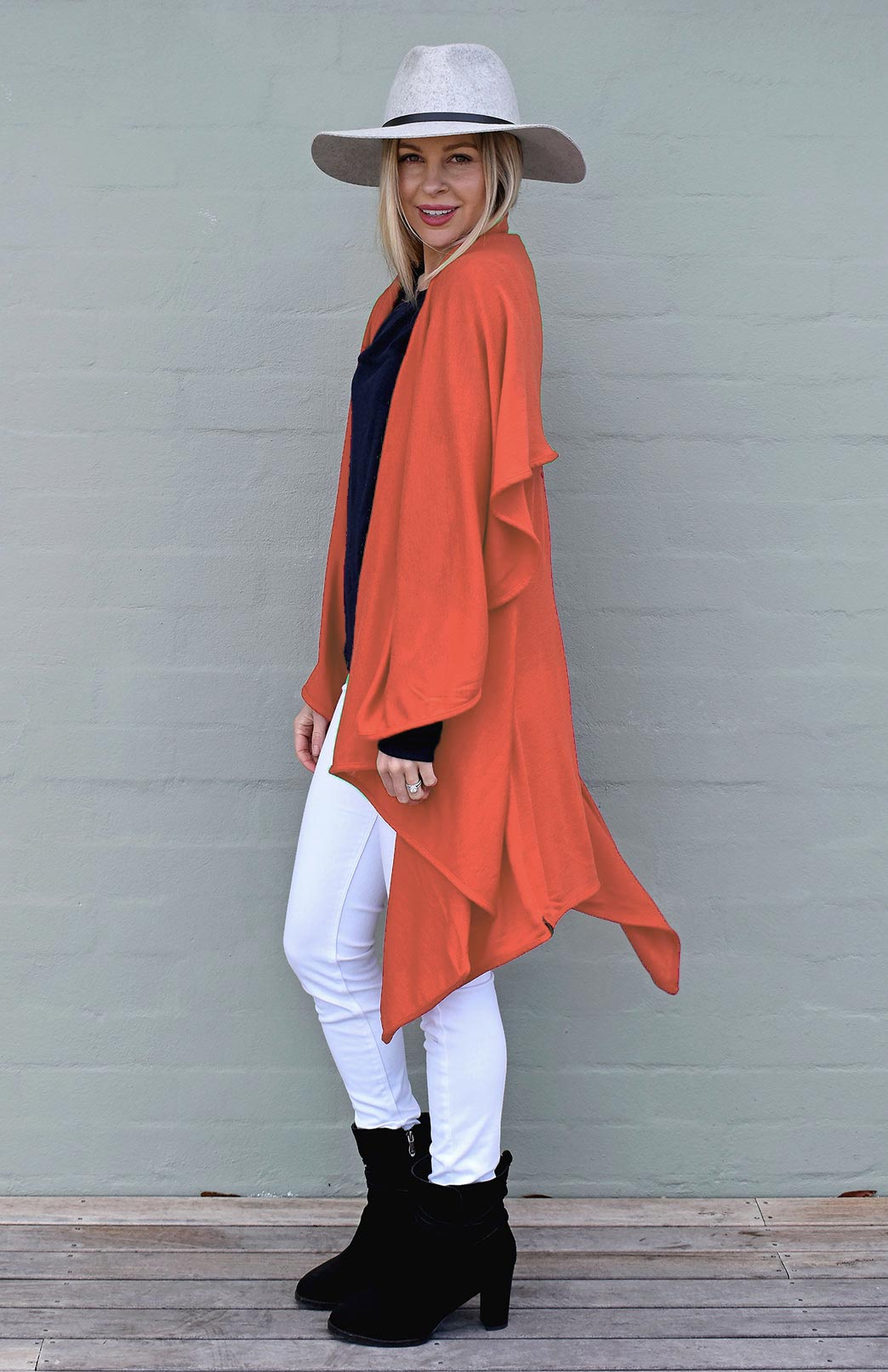 Burnt Orange Women's Merino Wool 220g Rib Sleeveless Wrap
