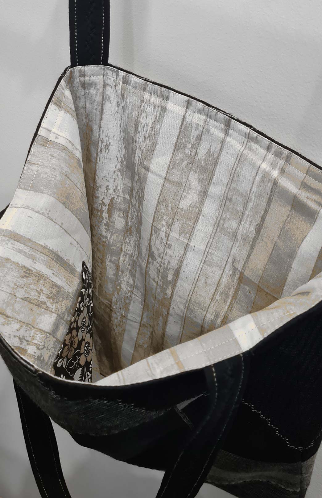 Black & Grey Bag Merino Wool Patchwork Tote Bag