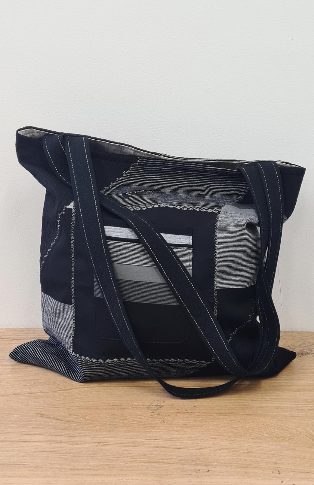 Black & Grey Bag Merino Wool Patchwork Tote Bag