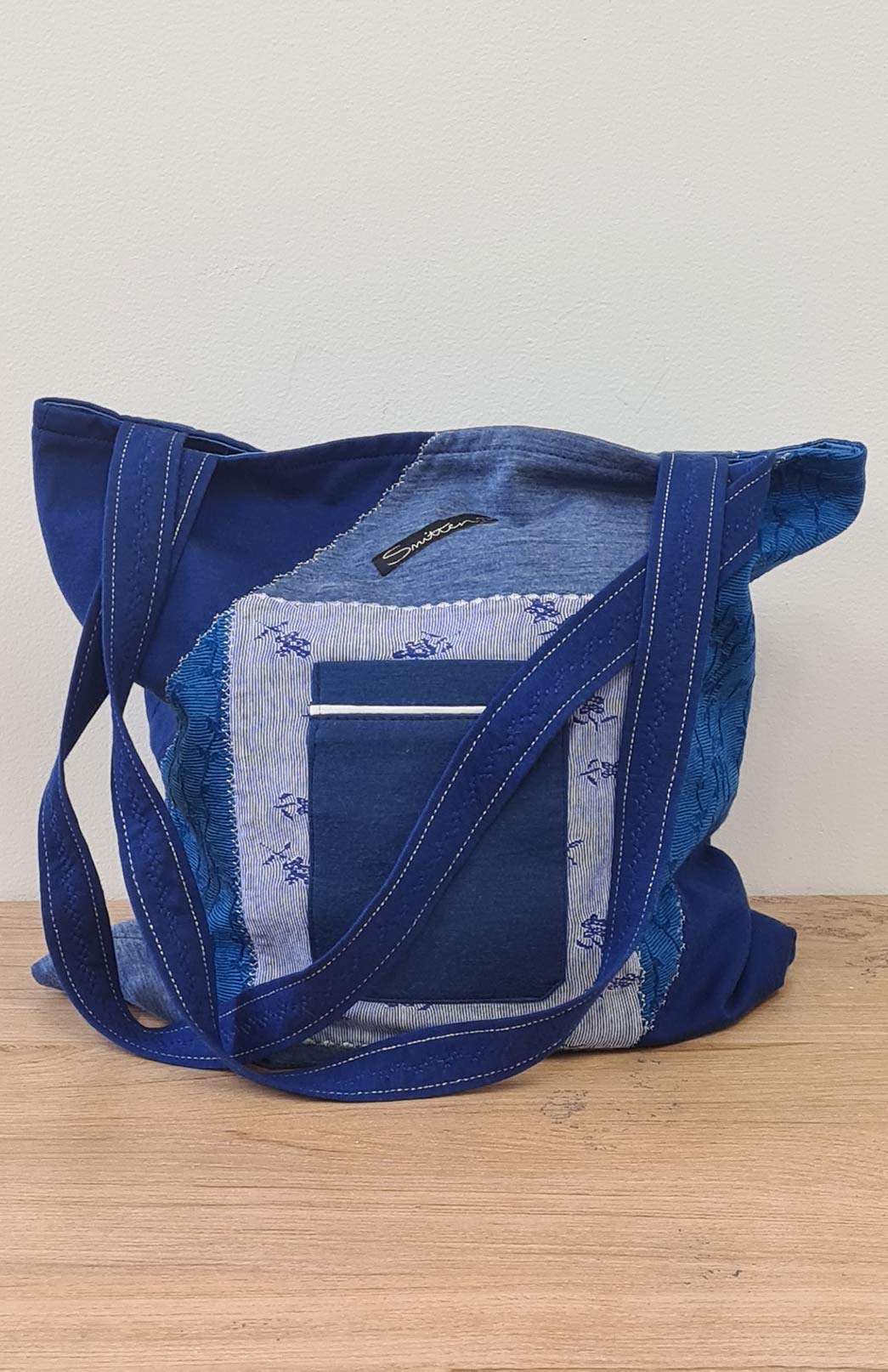Blue & Blue Bag Merino Wool Patchwork Tote Bag