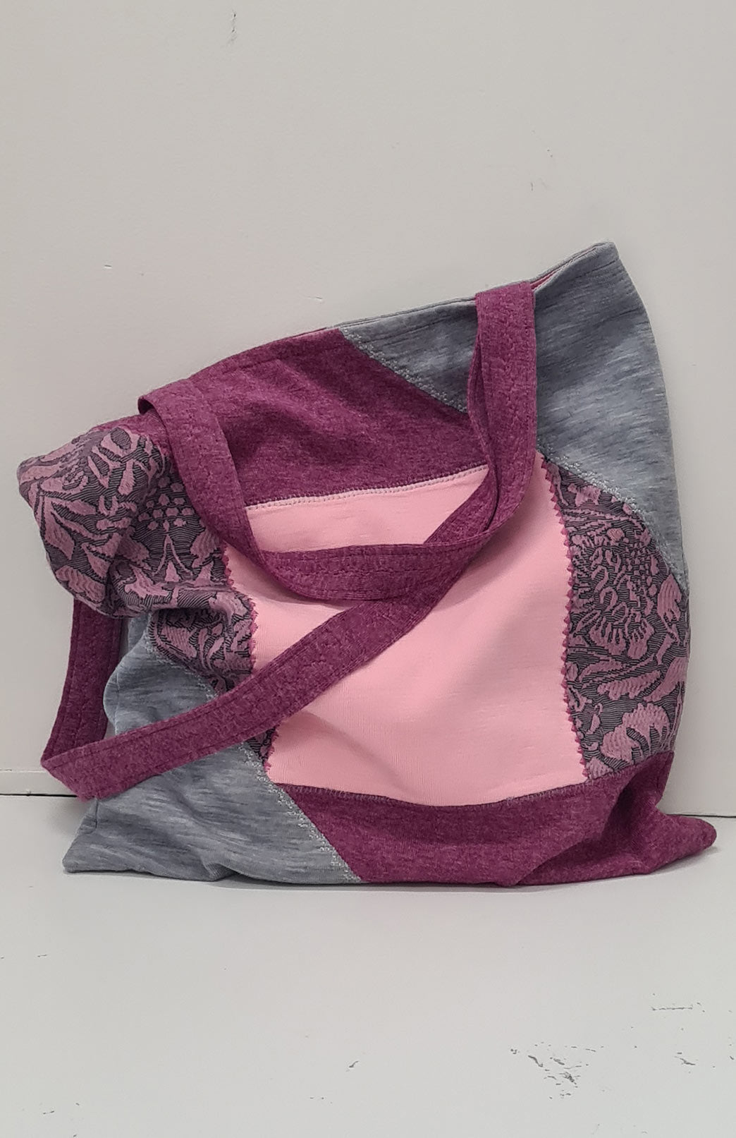 Pink & Grey Bag Merino Wool Patchwork Tote Bag