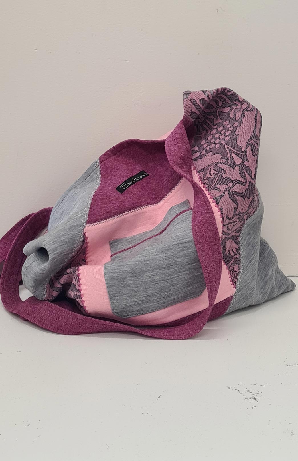 Pink & Grey Bag Merino Wool Patchwork Tote Bag