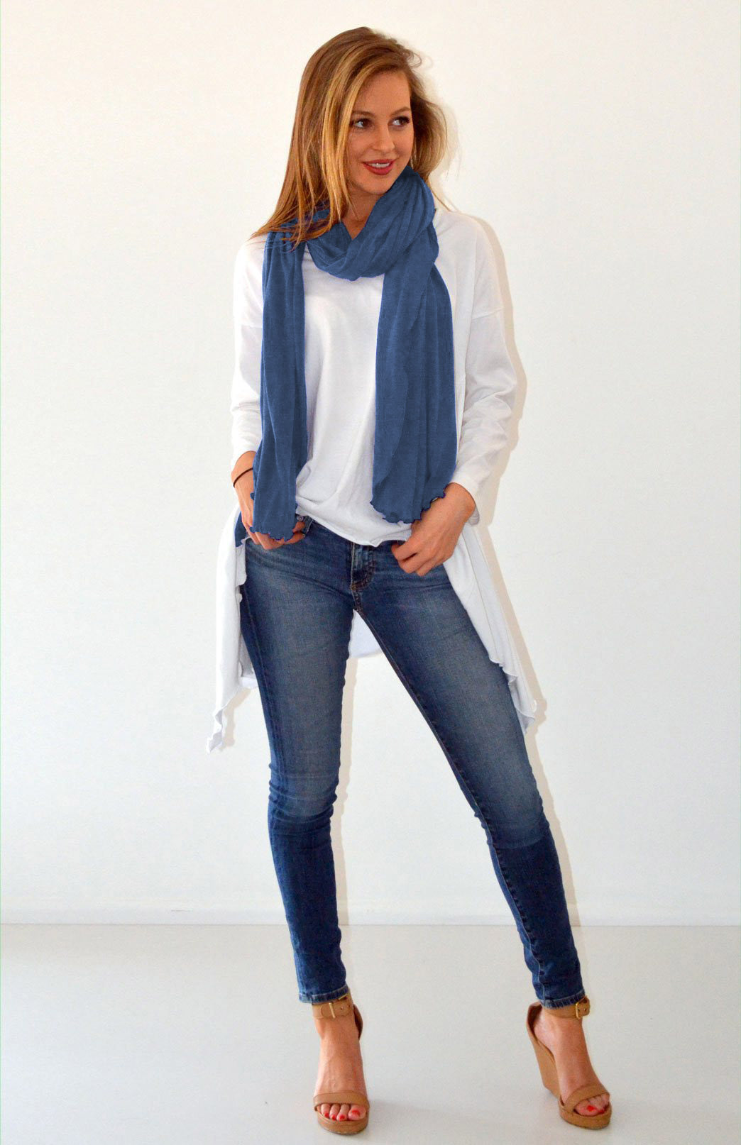 Blue Marl Women's Merino Wool Plain Scarf