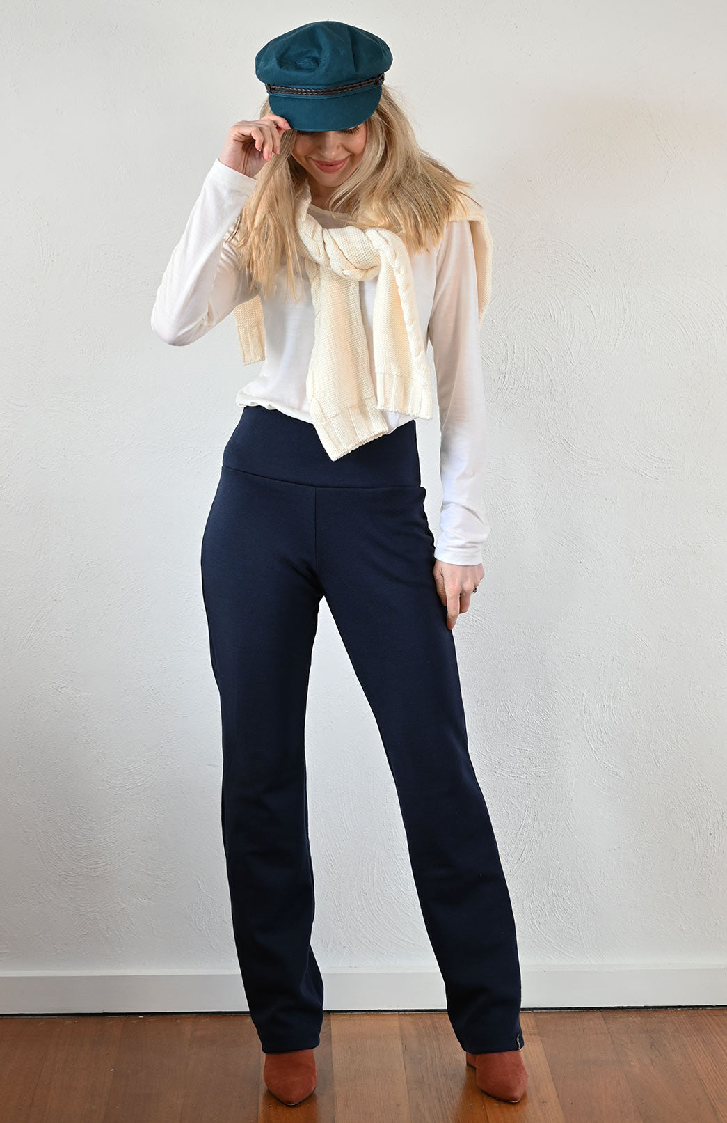 Navy Blue Women's Merino Wool Straight Leg Pants
