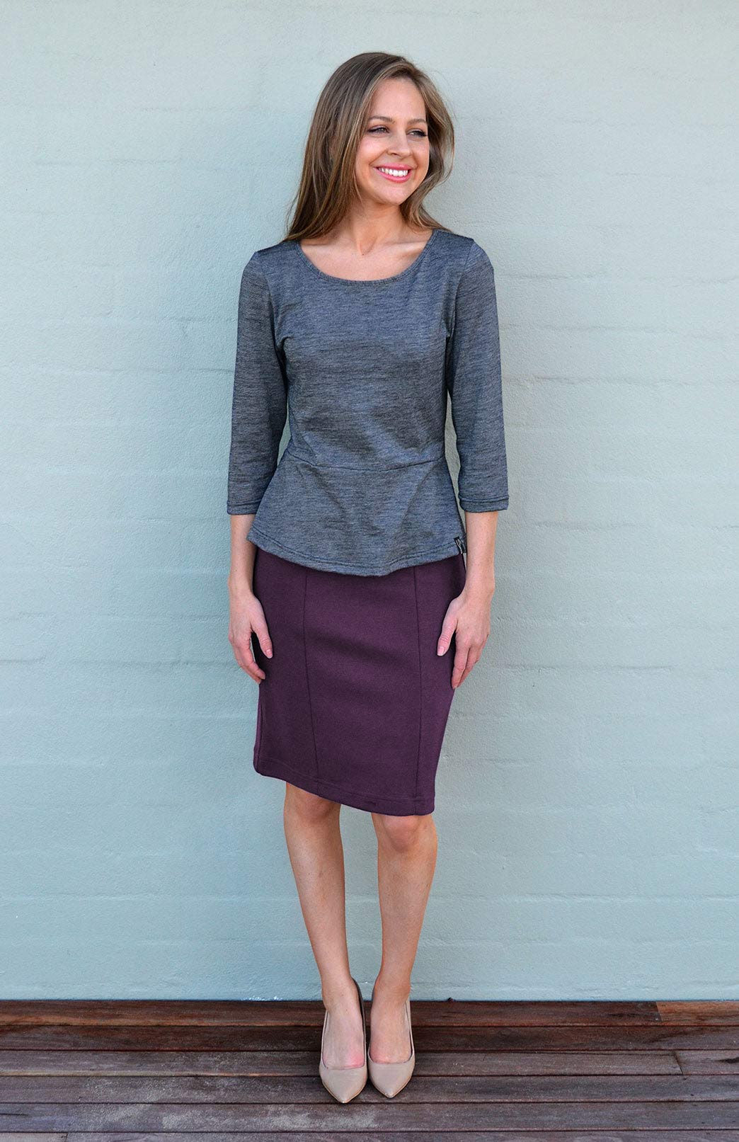 Aubergine Purple Women's Merino Wool Straight Skirt