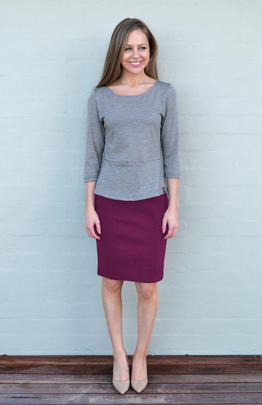 Magenta Women's Merino Wool Straight Skirt