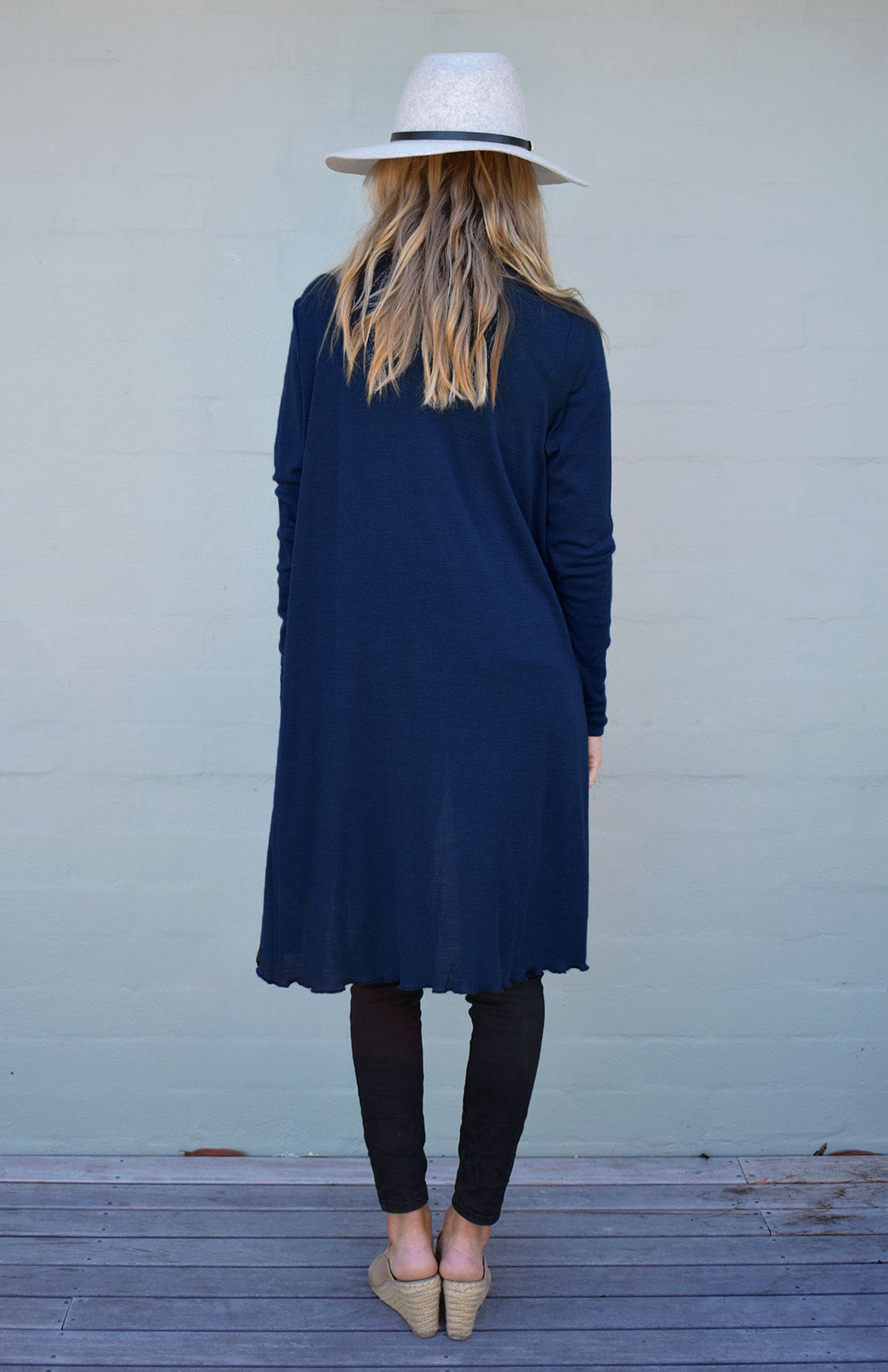 French Navy Blue Women's Merino Wool Long Sleeve Wrap Around Cardigan