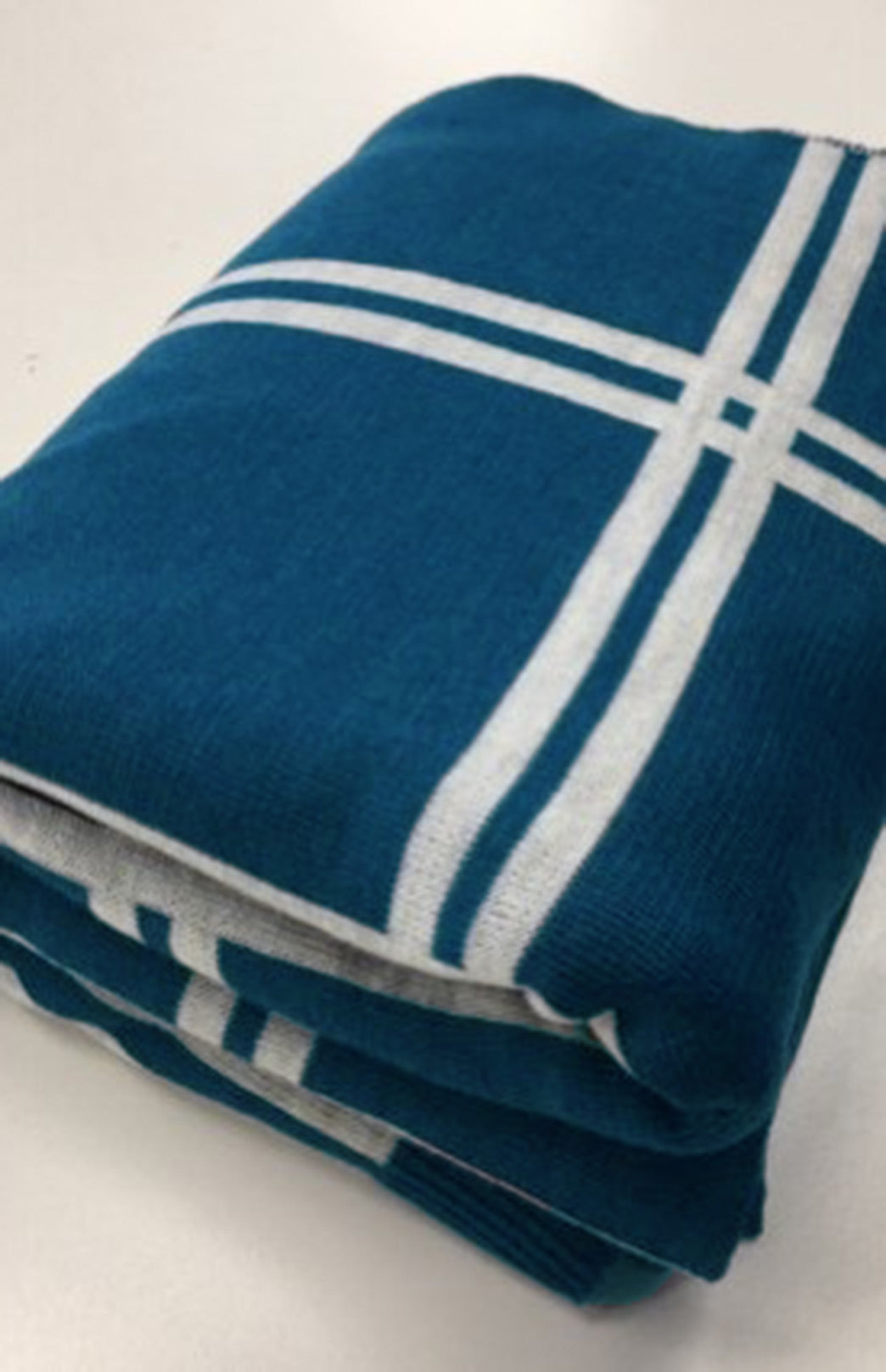 Teal & Ivory Check Superfine Merino Wool Reversible Teal and Ivory Check Throw Rug