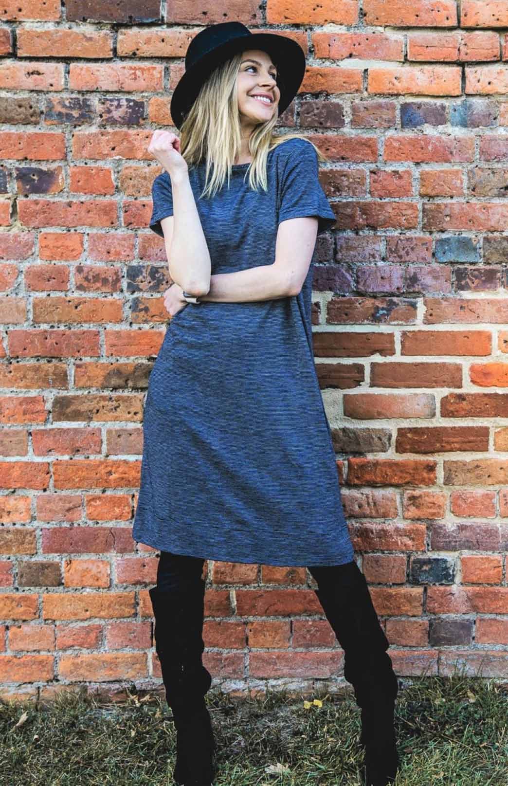 Tiffany Dress - Rib Women's Merino Wool Shift Dress with Short Sleeves