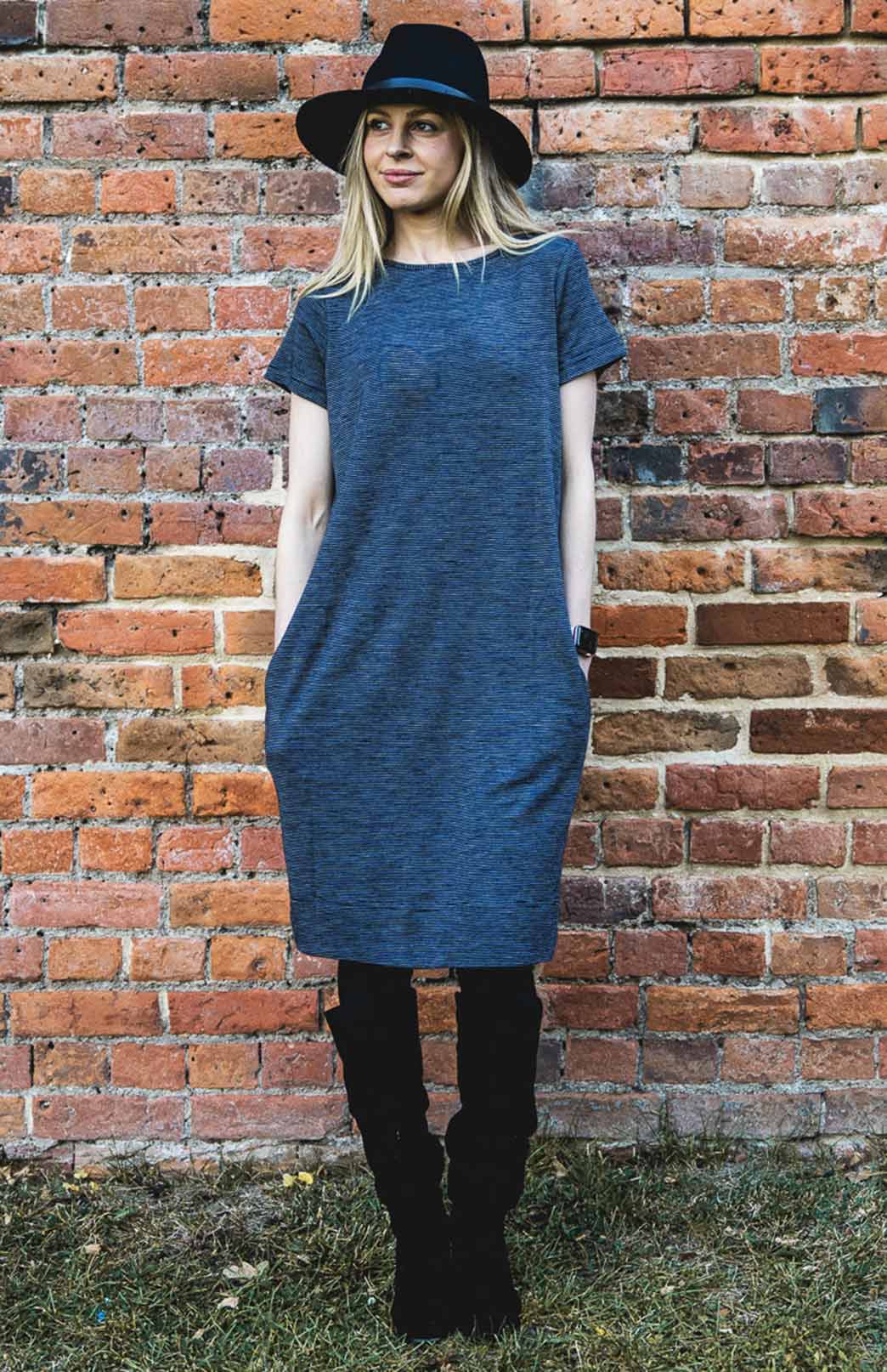 Tiffany Dress - Rib Women's Merino Wool Shift Dress with Short Sleeves