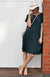 Deep Sea Green Women&#39;s Merino Wool Loose Fit Dress with Short Sleeves and Side Pockets
