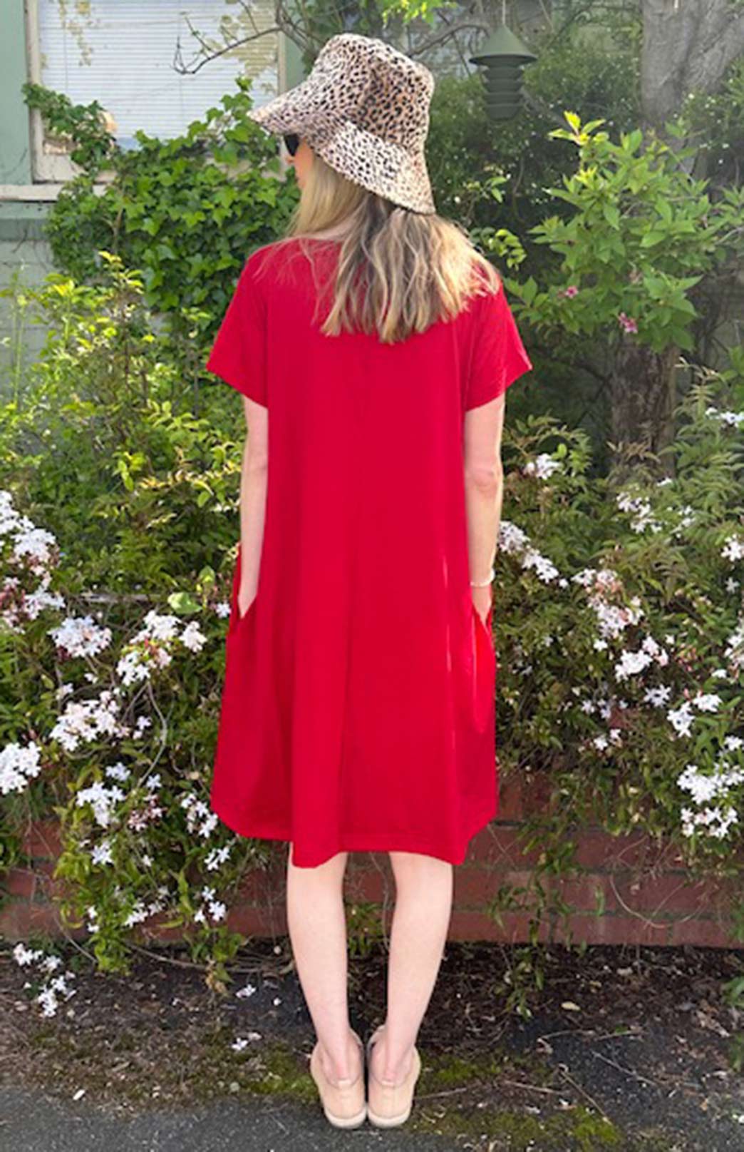 Chilli Red Women's Merino Wool Loose Fit Dress with Short Sleeves and Side Pockets