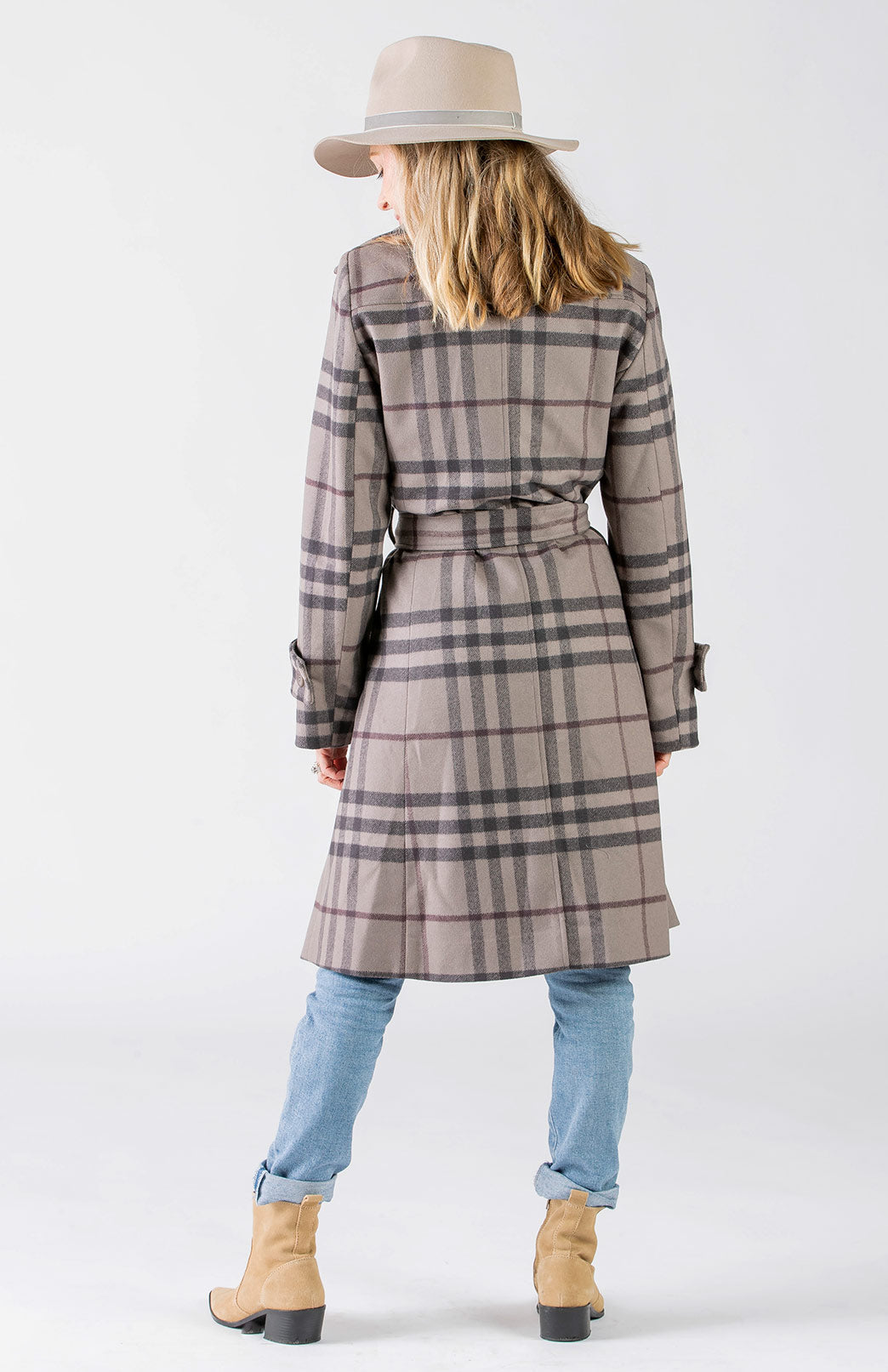 Taupe Check Women's Trench Coat sample