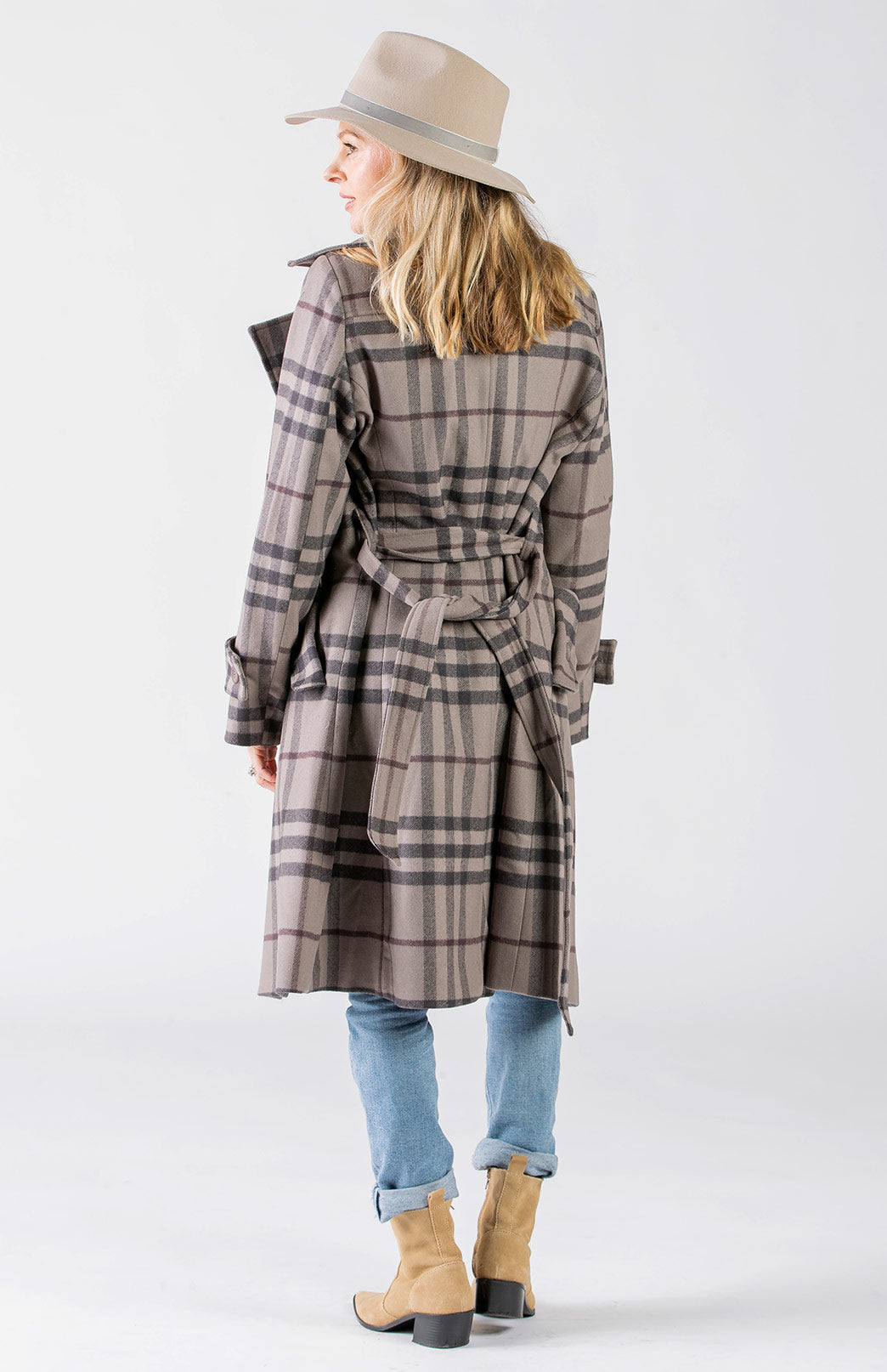 Taupe Check Women's Trench Coat sample