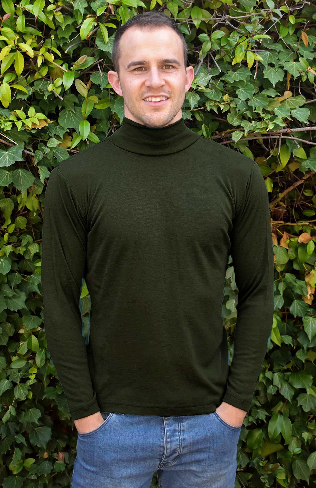 Kale Green Men's Merino Wool Long Sleeve Turtle Neck Top
