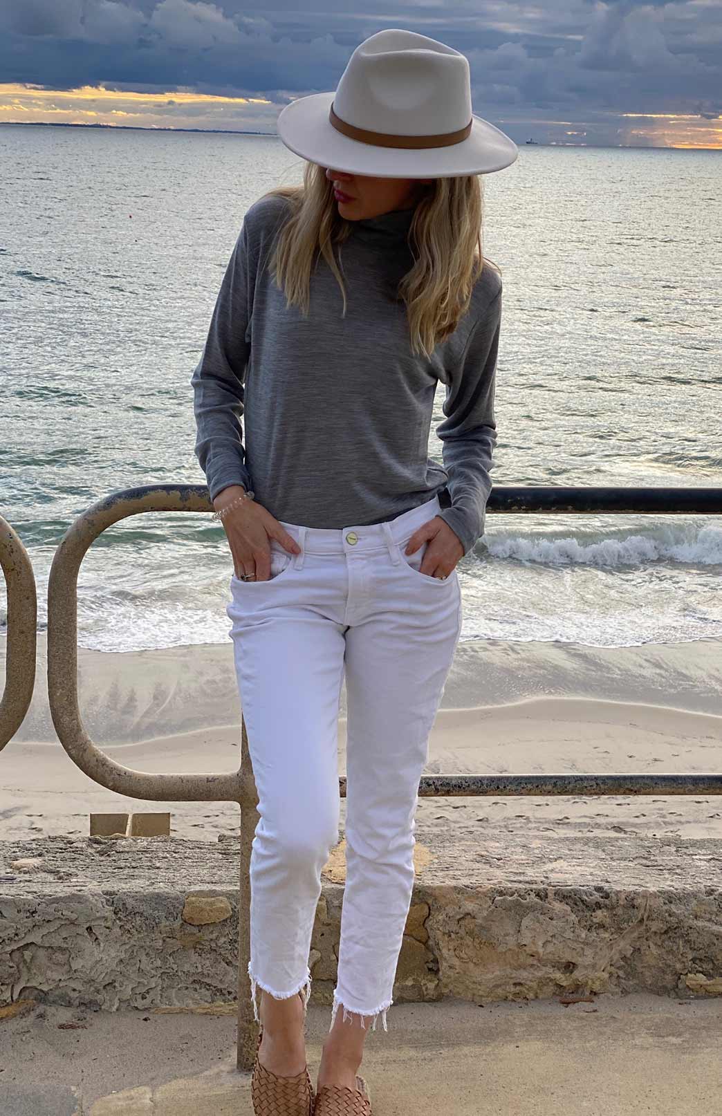 Light Grey Marl Unisex Merino Wool Long Sleeve Turtle Neck Top