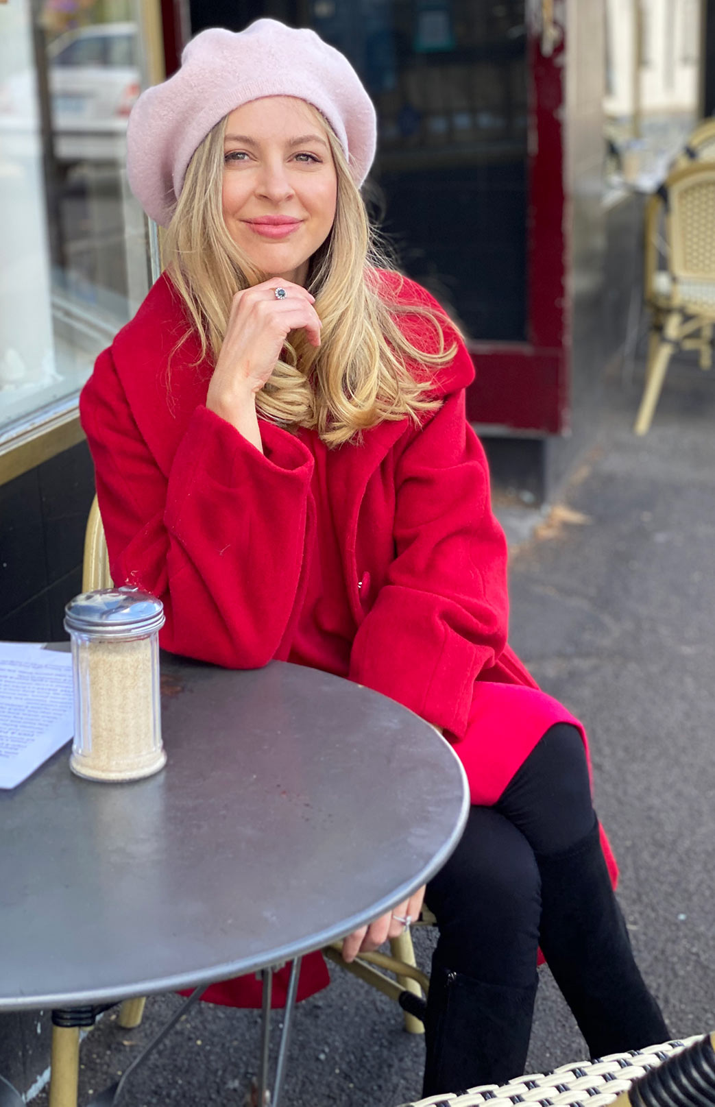 Red Women's Merino Wool and Cashmere Swing Coat with Buttons