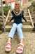 Watermelon Pink Women&#39;s Merino Wool Rib Top with V Neckline
