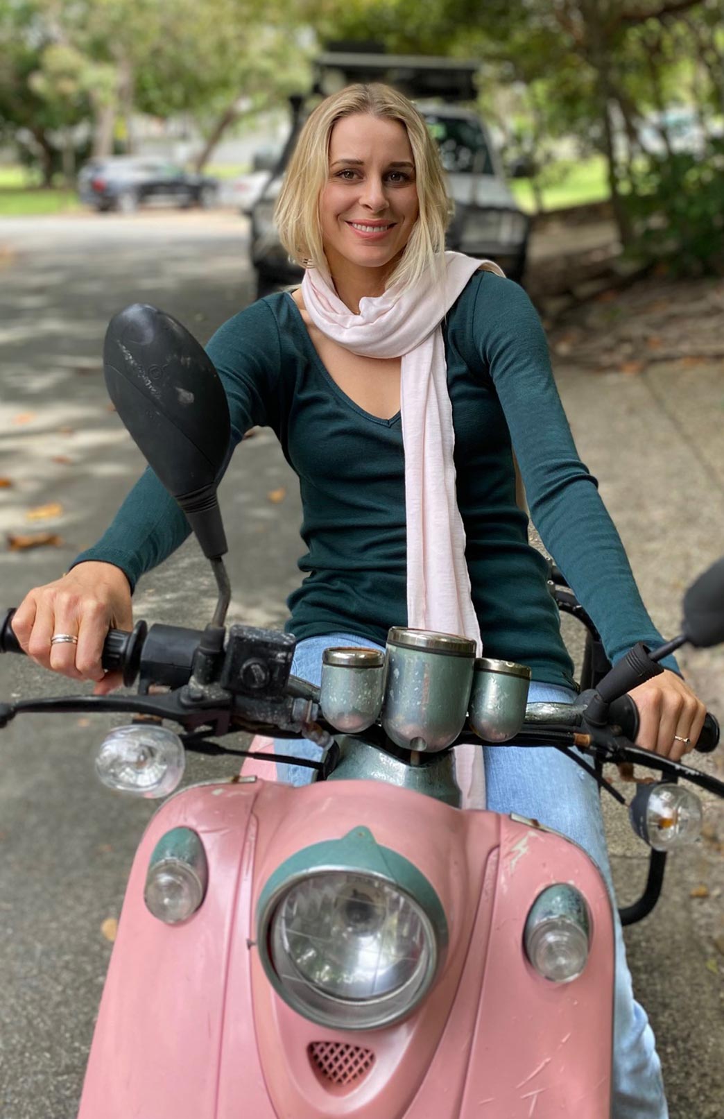 Deep Sea Green Women's Merino Wool Rib Top with V Neckline