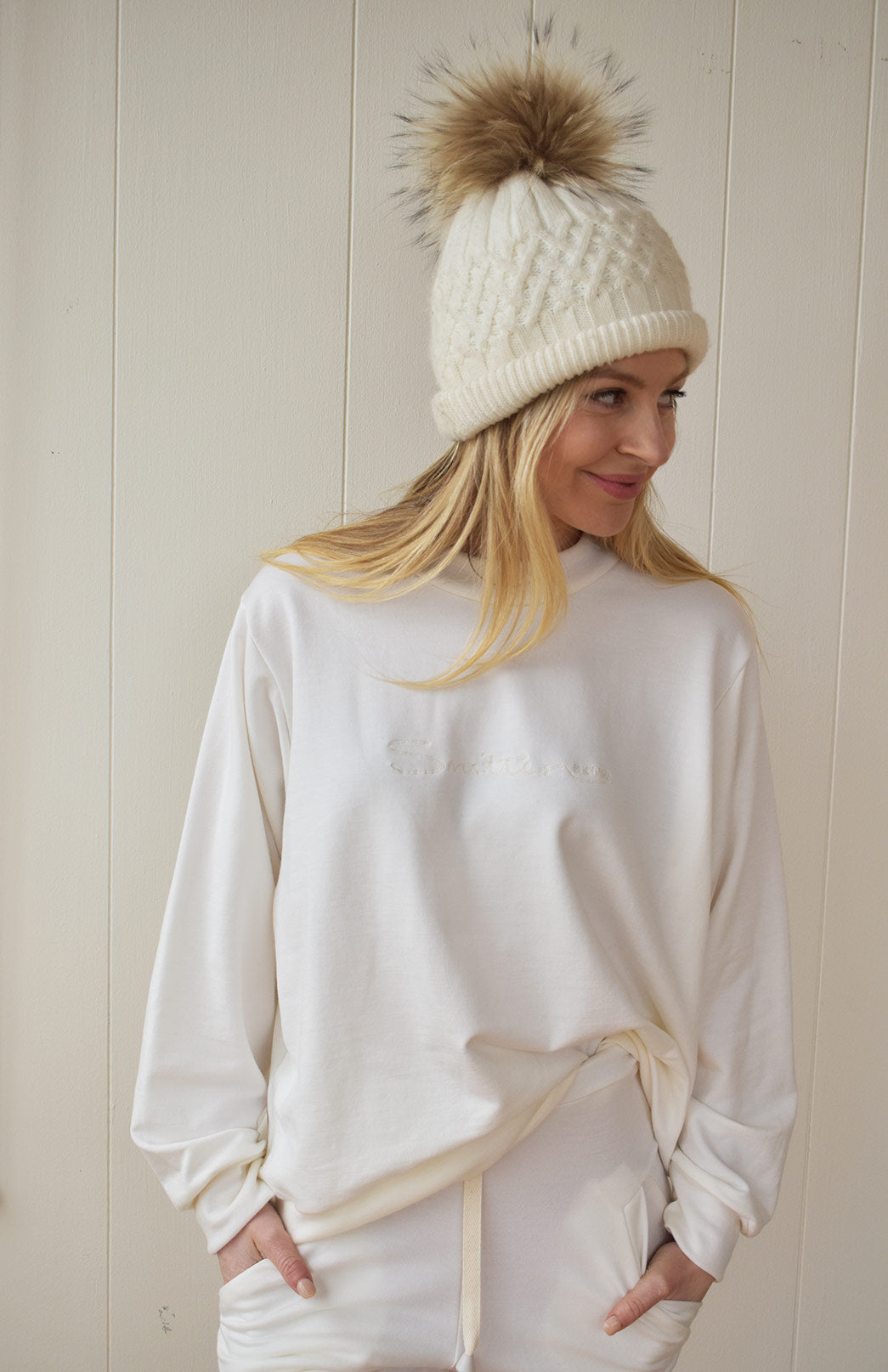 Ivory Women's Merino Wool Fleece Windcheater Sweatshirt