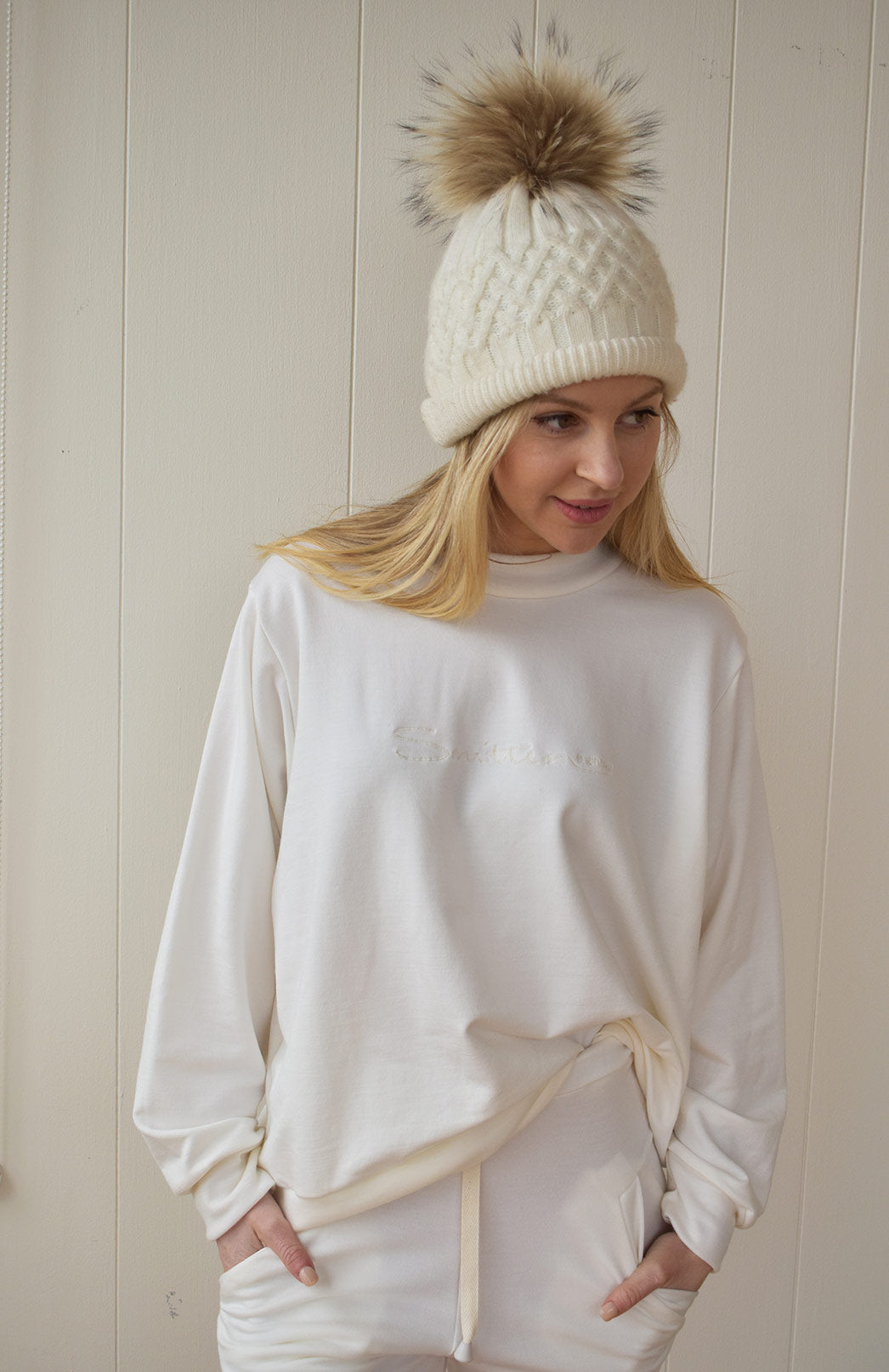 Ivory Women's Merino Wool Fleece Windcheater Sweatshirt