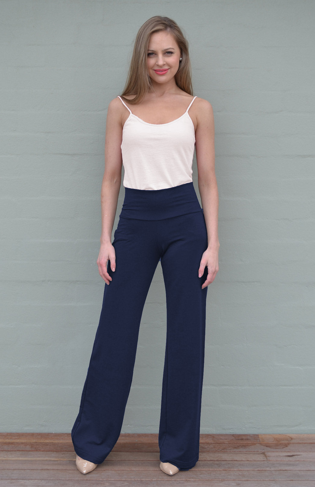 French Navy Blue Women's Merino Wool Yoga Pants -Midweight 210gsm