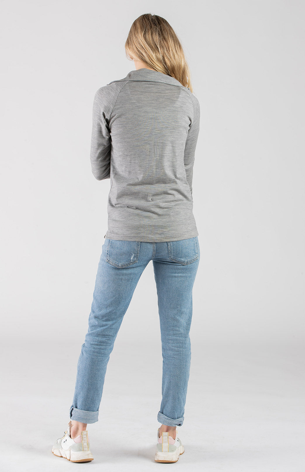 Light Grey Marl Women's Merino Wool Zip Top With Pockets