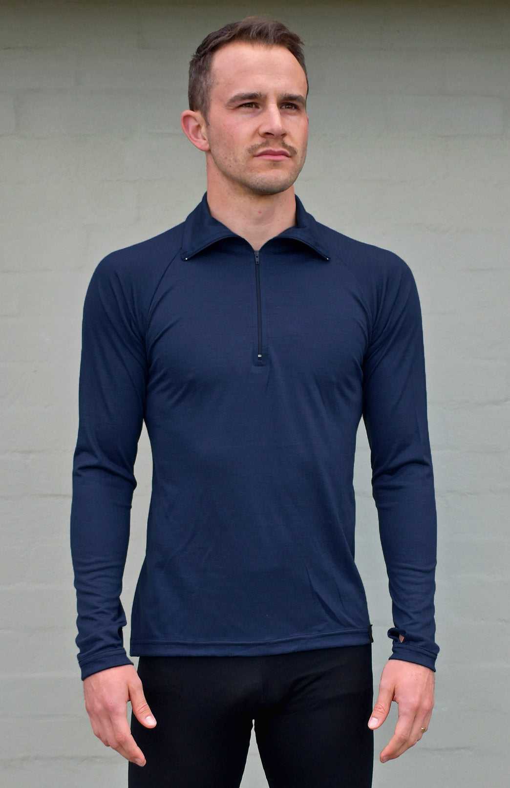 Navy Blue Unisex Merino Wool Zip Neck Top