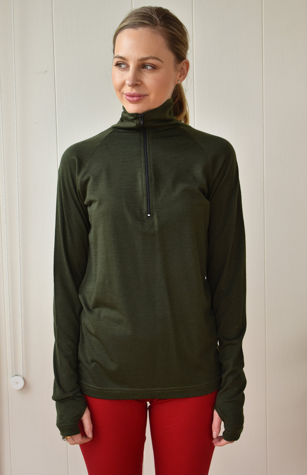 Mulberry Purple Women&#39;s Merino Wool Zip Neck Top
